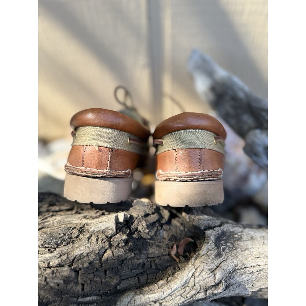 Timberland Boat Shoes Mens 8 M Brown Leather/Tan Canvas Loafer EUC - Picture 4 of 6
